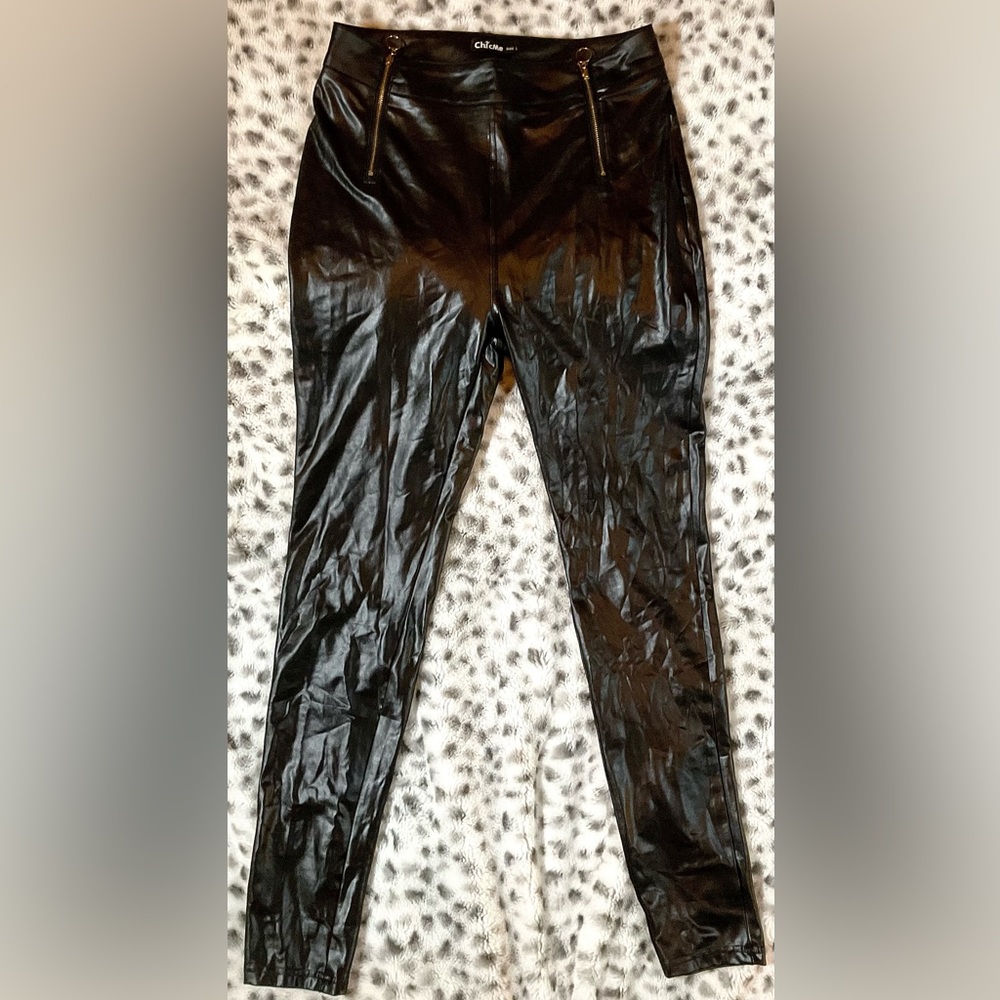 ChicMe pu leather leggings with 2 front zippers, high waist L